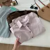 Camisa de Algodón Puro Holgada Estilo Coreano con Temperamento para Mujer Simple Color Sólido Tejido Solapa Bolsillo Camisa 26 Otoño Ropa de Abrigo para Vestir por Capas