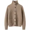 Cárdigan de cachemira 2026 otoño e invierno nuevo estilo para mujer cuello solapa punto acanalado base camisa estilo suave chaqueta pequeña de un solo botón