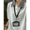 Camisa Polo Patchwork Xadrez Japonês Design Masculino Camiseta Manga Curta Falsa de Duas Peças 2026 Marca Americana Tendência Top