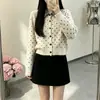 Cardigã de Malha com Bolinhas para Mulheres, Novo Estilo Outono 2026, Casaco Suéter de Manga Longa com Gola Jeans POLO, Top Jovem Estilo Coreano