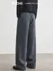 Também Pare 2026 Outono Masculino Cor Sólida Calça de Terno Wide Leg Cintura com Rebite Caimento Solto Versátil para o Trabalho Calça Longa de Perna Reta