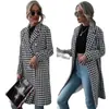 2025 Amazon Aliexpress Nova Moda Outono e Inverno Roupas Femininas Transfronteiriças Casaco Longo de Lã com Estampa Pepita de Galo