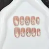 Set de 30 uñas postizas de cuadros rosa nude con diamantes y pedrería, simple y elegante, uñas postizas removibles, 3 tamaños