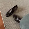 Primeira camada óleo cera couro de vaca mocassins femininos salto baixo sapatos de um só tom outono nova chegada couro genuíno bico redondo corte médio botas de um só tom femininas sapatos pequenos de couro