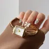 Reloj Pulsera Vintage Cacaxi, Movimiento Retro Compacto, Reloj Pequeño Dorado, Reloj de Pulsera Artístico Rectangular de Lujo Ligero A258