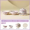 Juego de Té Kung Fu Camelia y Glicinia Pintado a Mano, Cerámica de Lujo Ligero Gaiwan y Tazas de Té, Práctico Set de Viaje para Preparar Té