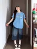 Shorts de mezclilla cropped con línea dividida estilo high street americano para mujer, pantalones de pierna ancha holgados de verano finos para mujeres petite