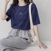 Camiseta coreana de estilo de cuello redondo y manga corta para mujer en verano, holgada, con estampado de plantas, de algodón blanco, ins super hot, top de media manga para estudiante