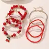 Pulseras Rojas Europeas y Americanas Transfronterizas para Niños Set Nuevo de Ocho Piezas con Colgante de Cereza Pulsera de Perlas para Niñas Joyería