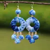 Pendientes de Teñido con Nudo de Yunnan Artístico Creativo Puesto Étnico Yunnan Dali Teñido con Nudo Tinte Azul Flor de Viaje Auricular Taibao