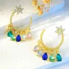 Aretes bohemios de diamantes de color con forma de gota de agua y circonita, estilo ins, diseño de nicho creativo europeo y americano, aretes de borla al por mayor