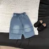 Estilo Coreano Roupas de Outono para Crianças Jeans Patchwork Estiloso Novidades Calças Largas Lavadas Desgastadas Unissex para Bebê Calças Longas Versáteis