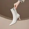 Hallazgos de Lujo a Buen Precio~Botas de Tacón de Aguja Apuntadas con Cremallera Lateral de Alta Calidad de 7 cm de Altura para Mujer, Botines Ajustados