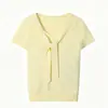 Top de punto de manga corta estilo coreano, tipo chal con corbata, dos piezas falsas para mujer, nuevo modelo de verano, elegante y juvenil, top súper atractivo