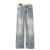 G6623 Jeans Masculino Solto Tendência High Street Retro Americano Unissex Design de Cor High-End Azul e Branco Lavado