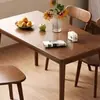 Juego de mesa y sillas de comedor de madera maciza nórdica, mesa de comedor rectangular de color nogal, adecuado para apartamentos pequeños, diseño simple, con sillas en forma de cuerno, para comedores