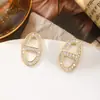 Pendientes Clásicos H de Nariz de Cerdo Microincrustados con Circonita Pendientes de Nicho de Alta Calidad Exquisitos Pendientes de Celebridad de Internet de Lujo Ligero para Mujer