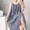 Bata de Noche Larga de Seda Sexy de Verano para Mujer que se Puede Usar Afuera, Ropa de Dormir de Seda de Algodón para Primavera y Otoño, Ropa de Casa Adelgazante y de Alta Gama