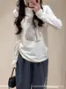Camiseta estampada de manga larga estilo coreano, corte relajado, para mujer, nueva colección otoño 2026, cuello redondo, corte holgado, top moderno y estilizado