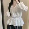 Camisa larga de manga larga con cordón para adelgazar para mujer