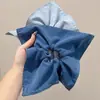 Cuerda para el pelo azul denim estilo literario retro coreano Bufanda cuadrada de alta elasticidad Accesorios para el pelo Goma para coleta