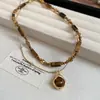 Colar de Miçangas Olho de Tigre Multicamadas Cor Caramelo Mocha Estilo Retrô Acessórios Moda Feminina Corrente para Suéter Luxo Leve Colar de Alta Qualidade