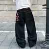 Jeans Holgados de Pierna Recta hasta el Suelo para Hombre con Bordado de Flor de Ciruelo Resistente Estilo Retro Americano Transfronterizo Diseño de Calle Alta Y2K