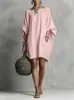 2026 ropa de mujer transfronteriza Amazon europeo y americano retro color liso elegante manga larga hombros descubiertos midi casual algodón y lino vestido