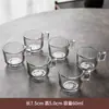 Taza de té pequeña de vidrio resistente al calor, taza de té de cerámica para el hogar Gongfu, taza de té transparente con flores, engrosada con asa, 6 piezas