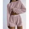 Novos Conjuntos Femininos Europeus e Americanos para Primavera e Verão da Amazon Transfronteiriços, Tops Pulôver Soltos e Shorts Elegantes e Simples com Corte Slim