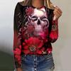T-shirt feminina de manga comprida com impressão digital 3D plus size 20,22 milhões de Halloween Novo Amazon AliExpress