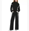 Amazon Otoño e Invierno Ropa Casual para Mujer Traje Deportivo con Cremallera Color de Contraste Rayado Pierna Ancha Ropa Deportiva de Viaje Conjunto de Dos Piezas