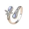 Anillo Europeo y Americano de Piedra Lunar en Forma de Cuchara Retro Victoriano Relieve Lazo Anillo Estilo Bosnio