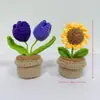 Adornos de Ramo de Planta en Maceta de Producto Terminado Transfronterizos, Adornos de Escritorio Creativos de Tulipán Girasol de Hilo Tejido a Crochet Hechos a Mano, Regalos