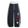 Calça de Perna Larga com Estampa de Coração Estilo Americano para Homens e Mulheres, Solta e Fluida, Nova Coleção Primavera e Outono 2025, Solta, Emagrecimento, Casual