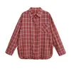 Camisa de Cuadros Retro Casual Perezosa para Mujer en Otoño Nuevo Estilo con Top tipo Cárdigan Holgado de Botones