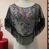 Camisa Chal de Malla con Lentejuelas de Nuevo Estilo para Verano, Elegante Cubre-traje Delgado con Borlas, Top tipo Capa Talla Grande, Protección Solar