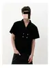 Camiseta Casual de Manga Curta com Gola de Terno Botões e Retalhos Estilo Retro Americano para Homens, Tendência Versátil Design Personalizado Camiseta Tendência para Casais