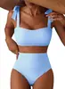 Nuevo traje de baño transfronterizo estilo europeo y americano para mujer 2027, con diseño de atar, conjunto de bikini de dos piezas a rayas y traje de baño de cintura alta