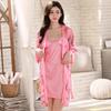 Conjunto de Pijama Camisola Acolchoado para Primavera e Outono para Mulheres, Conjunto de Duas Peças com Roupão de Seda Gelo, Roupão de Banho de Hotel, Roupa de Casa, Decote V