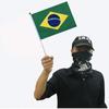 Fabricantes de origen tela de poliéster serigrafía 8 14*21cm bandera de mano con asta de plástico bandera de mano de Brasil