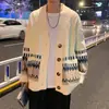Cardigã Tricotado Retro Chinês Masculino Primavera e Outono Estilo Preppy Suéter Estilo Japonês Estilo Preguiçoso Solto Suéter Jaqueta Casal