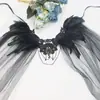 Halloween Nuevo Estilo Gótico Shawl Decorativo de Encaje con Plumas Máscara de Cuernos de Diablo Accesorios de Disfraz Cosplay