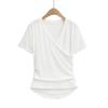 Blusa Feminina 2025 Verão Nova Gola V Cor Sólida Manga Curta Estilo Nicho Puro Desejo com Pregas Cruzadas Camiseta Roupas Femininas