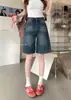 Shorts Jeans de Cinco Pontas Estilo Garota Picante Vintage Desgastado Feminino Verão Novo Cintura Alta Solto Reto Perna Larga Comprimento Médio Casual