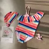 Maiô infantil de uma peça para meninas, maiô infantil, maiô infantil de um ombro com laço listrado, maiô fofo atacado