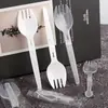 Garfo e Colher Dobráveis Pretos Descartáveis para Macarrão Instantâneo, Colher de Duas Peças para Iogurte, Colher Descartável para Alimentos Enlatados