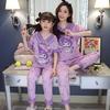 Pijama de Verão para Meninas Algodão Penteado Manga Curta Fino Pijama Infantil Fofo Roupas de Casa Mãe e Filha Pai e Filho