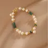 Guochao Nuevo Estilo Perla de Agua Dulce Natural Ágata Roja Jade Jade de Agua Clara Pulsera Piedra Diseño de Moda Sentido Joyería de Mano Venta al por Mayor