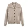 Ropa de Mujer Transfronteriza 2025 Nueva Moda Otoño Versátil Elegante Casual Chaqueta Cardigan de Punto Canalé